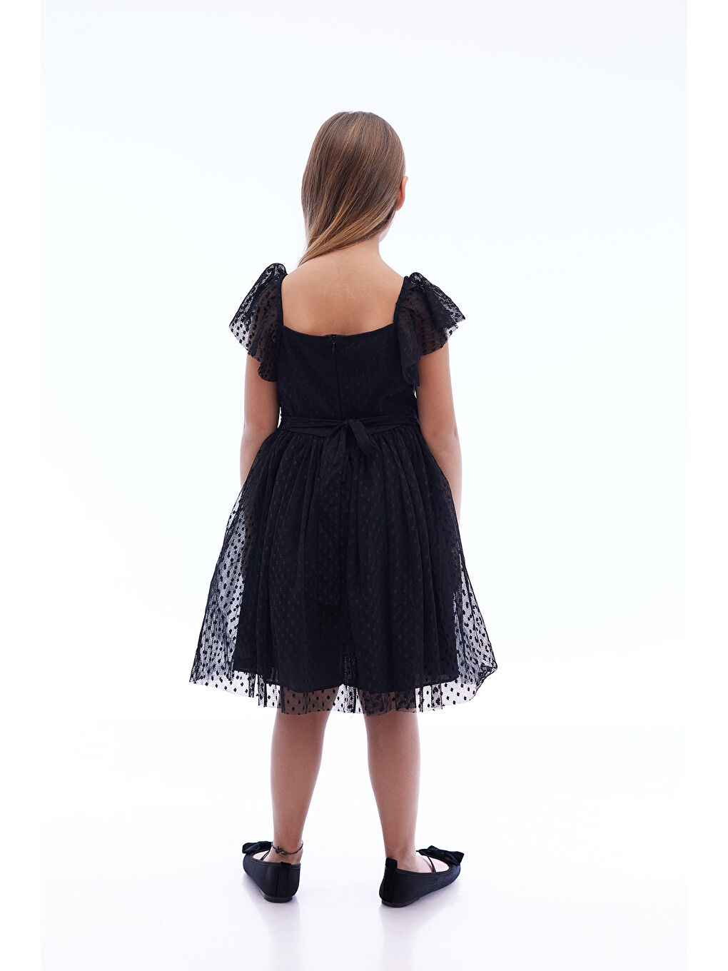 Siyah Kız Çocuk Kare Yaka Trend Tül Elbise AK2242-4