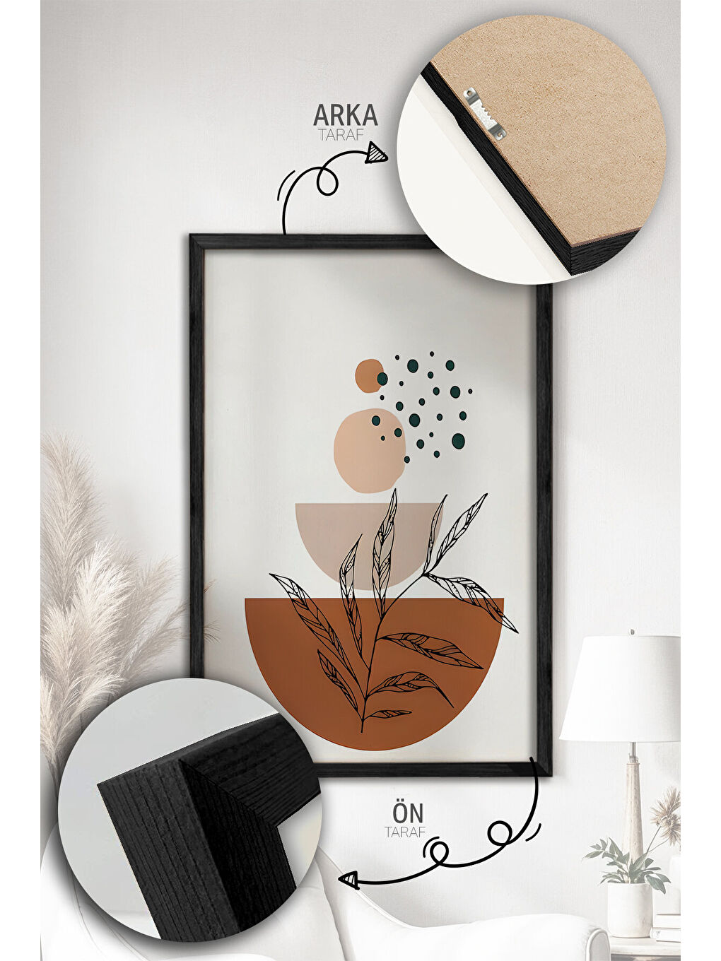 Beyaz 3 Parça Gerçek Ahşap Renkli Çerçeveli Tablo Seti - Model 14 - ARTVMODEL14-SIYAH-1