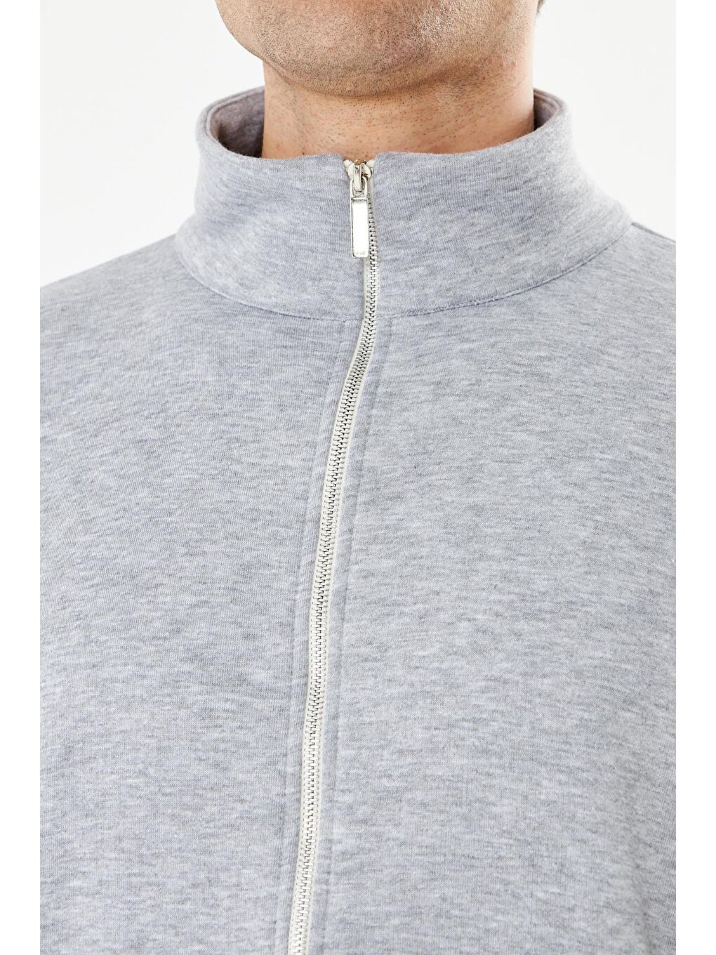 Erkek Tam Fermuarlı Pamuklu Eşofman Üstü Gri Melanj 9507-G-6