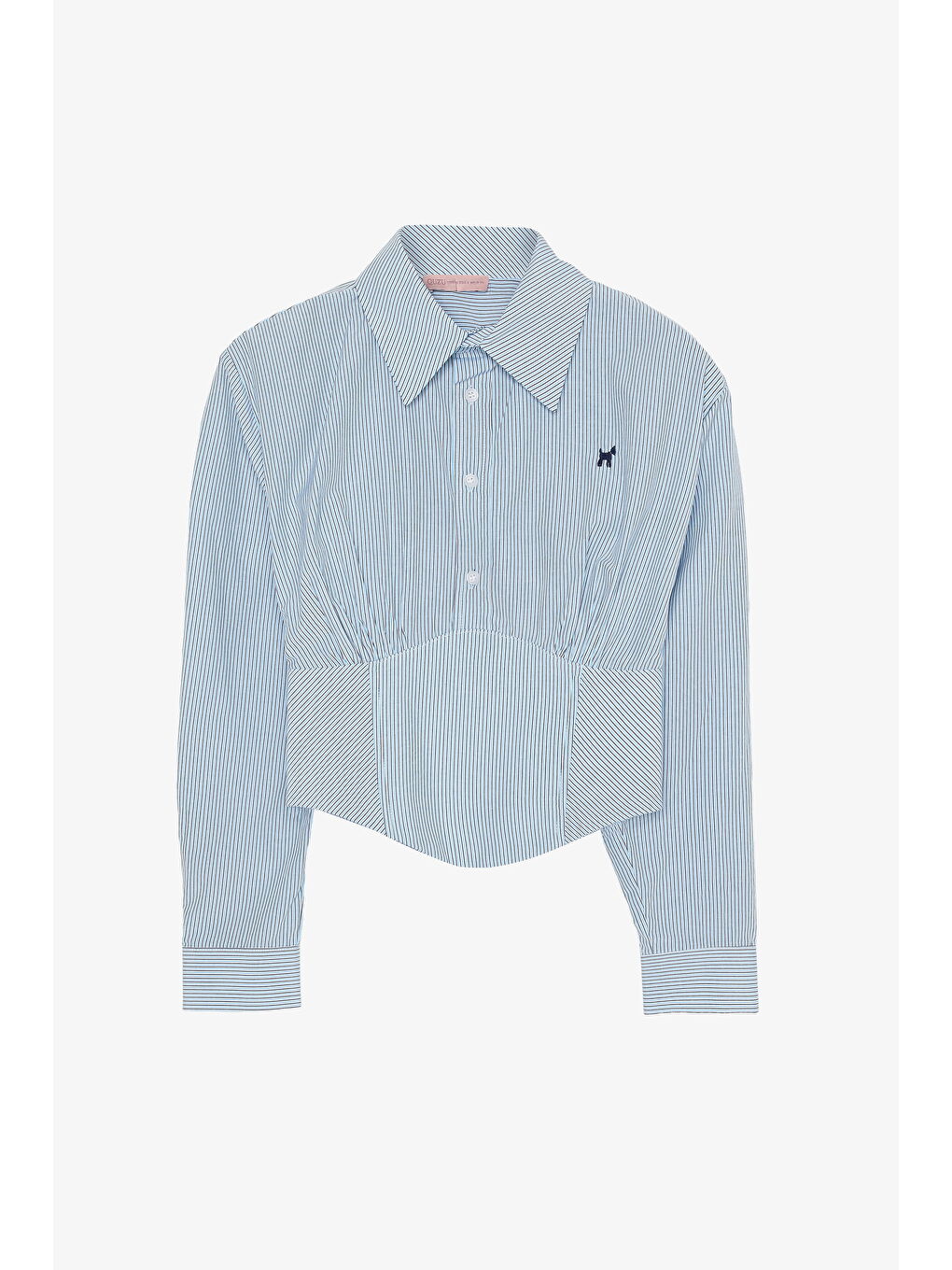 Nakış işlemeli Çizgili Korse Gömlek Mavi