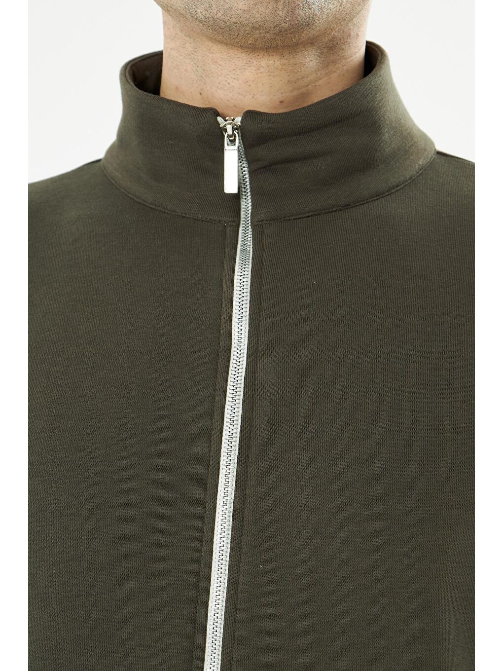 Erkek Tam Fermuarlı Pamuklu Eşofman Üstü Haki 9507-H-7