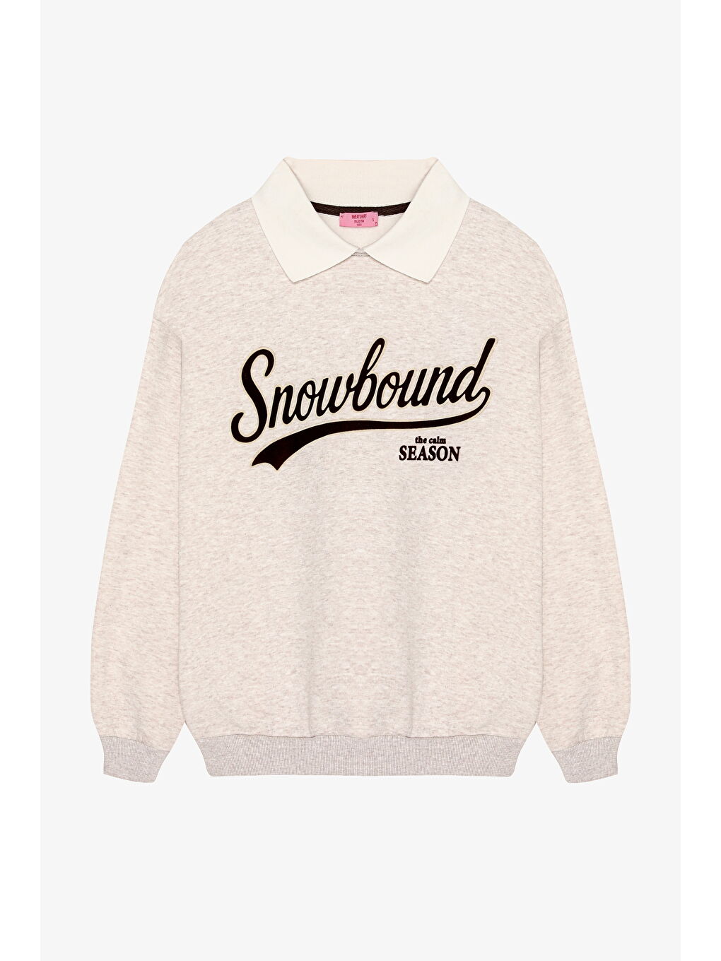 Kontrast Yaka Baskılı Oversize Sweatshirt Bej