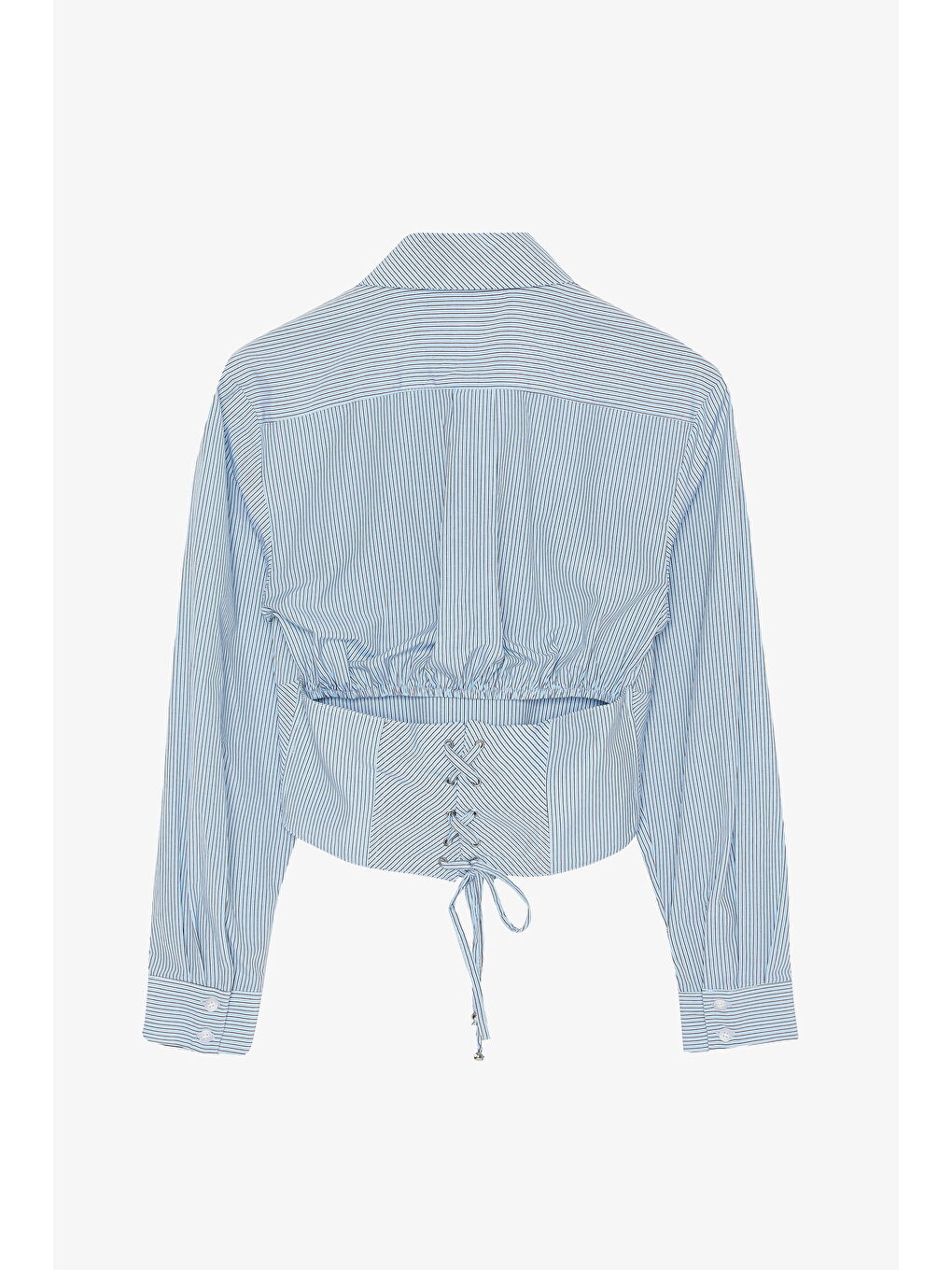 Nakış işlemeli Çizgili Korse Gömlek Mavi-1