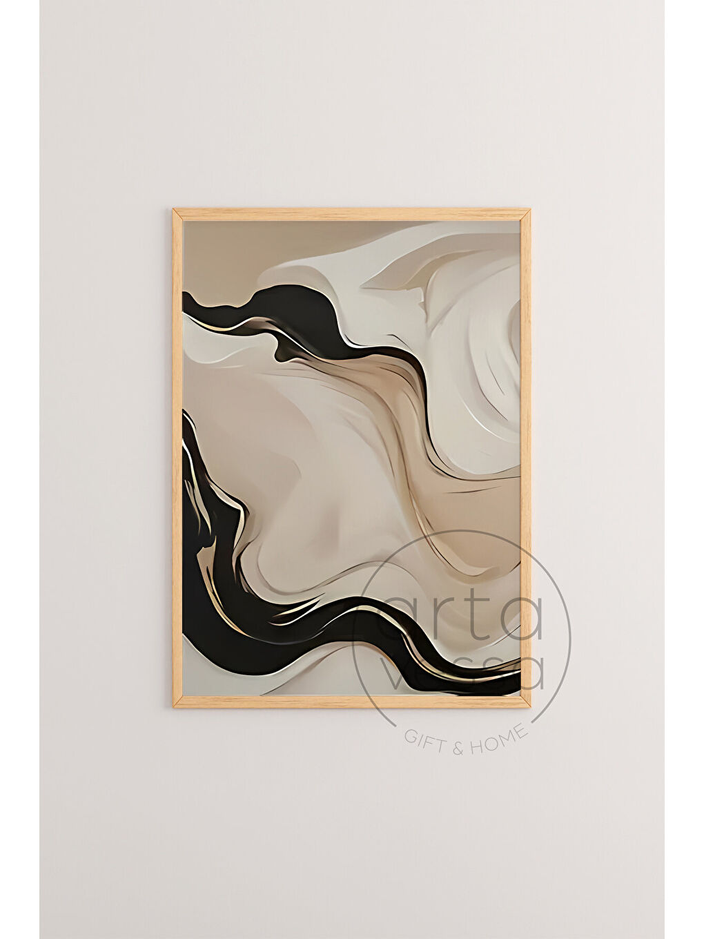 Beyaz 3 Parça Ham Renk Gerçek Ahşap Çerçeveli Tablo Seti - Model 3 - 50 x 70-1