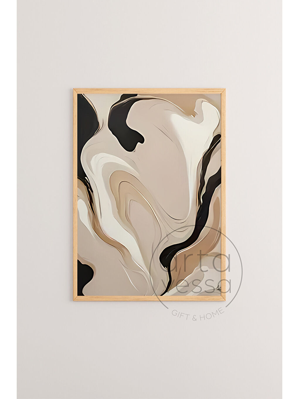 Beyaz 3 Parça Ham Renk Gerçek Ahşap Çerçeveli Tablo Seti - Model 3 - 50 x 70-2