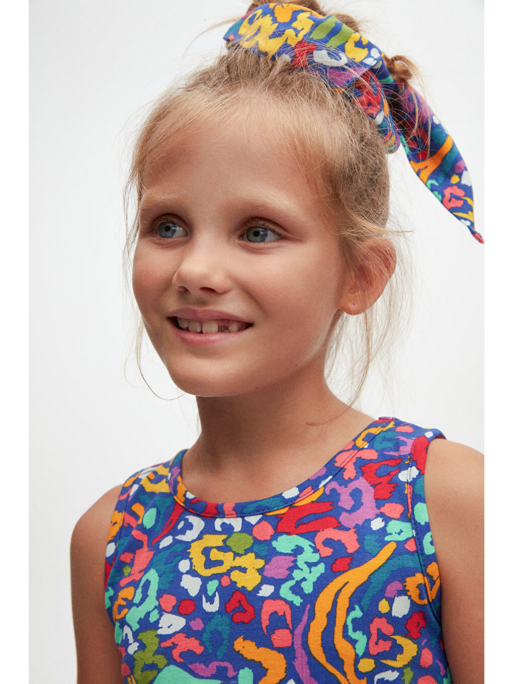 Karışık Abstract Leopard Kız Çocuk Desenli Kolsuz Elbise-2