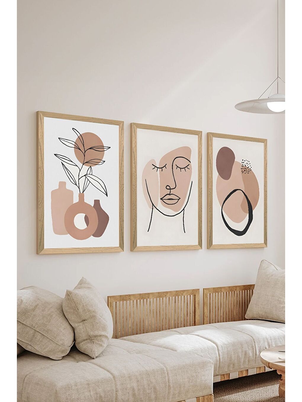 Beyaz 3 Parça Ahşap Çerçeve Görünümlü MDF Poster Tablo Seti - Set 87 - MDF3DSOHOSET87-3348