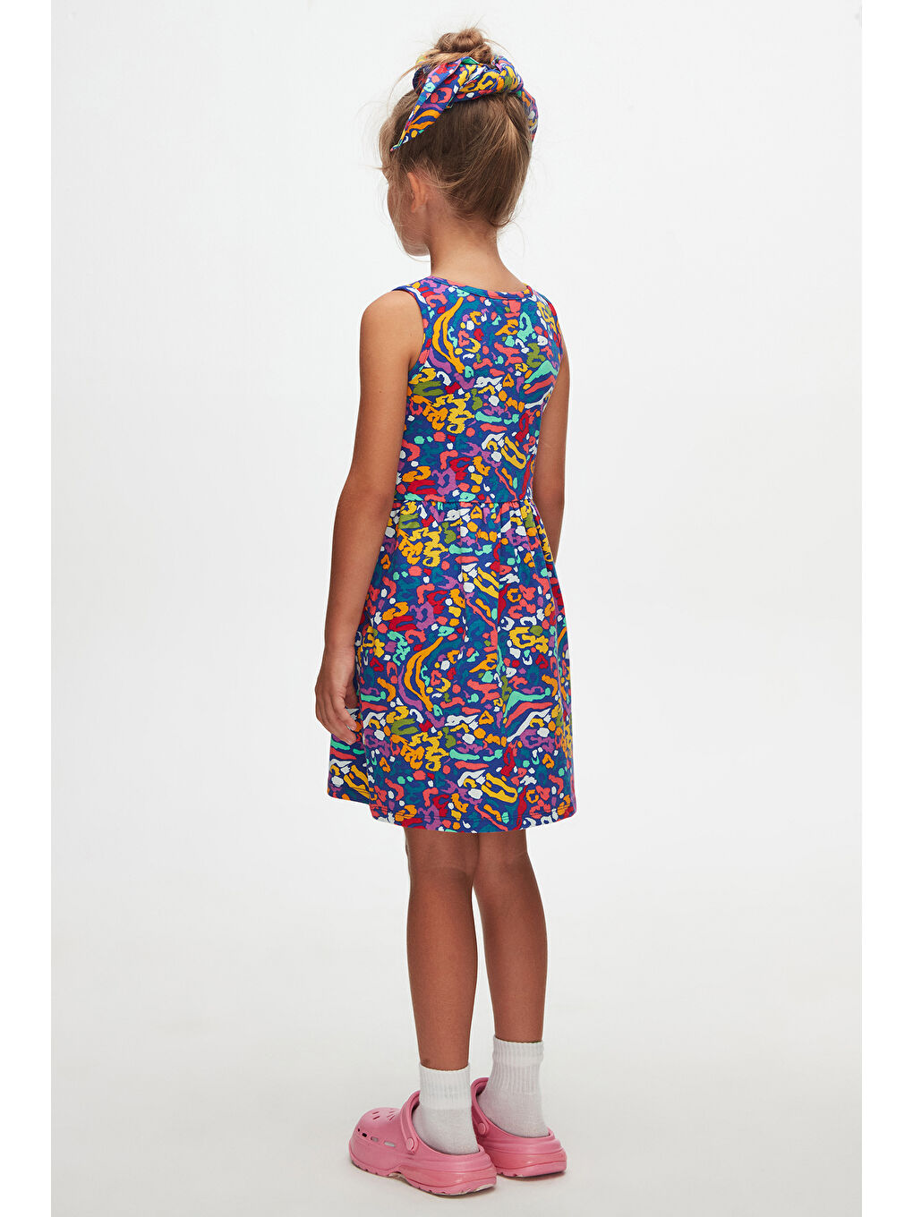 Karışık Abstract Leopard Kız Çocuk Desenli Kolsuz Elbise-3