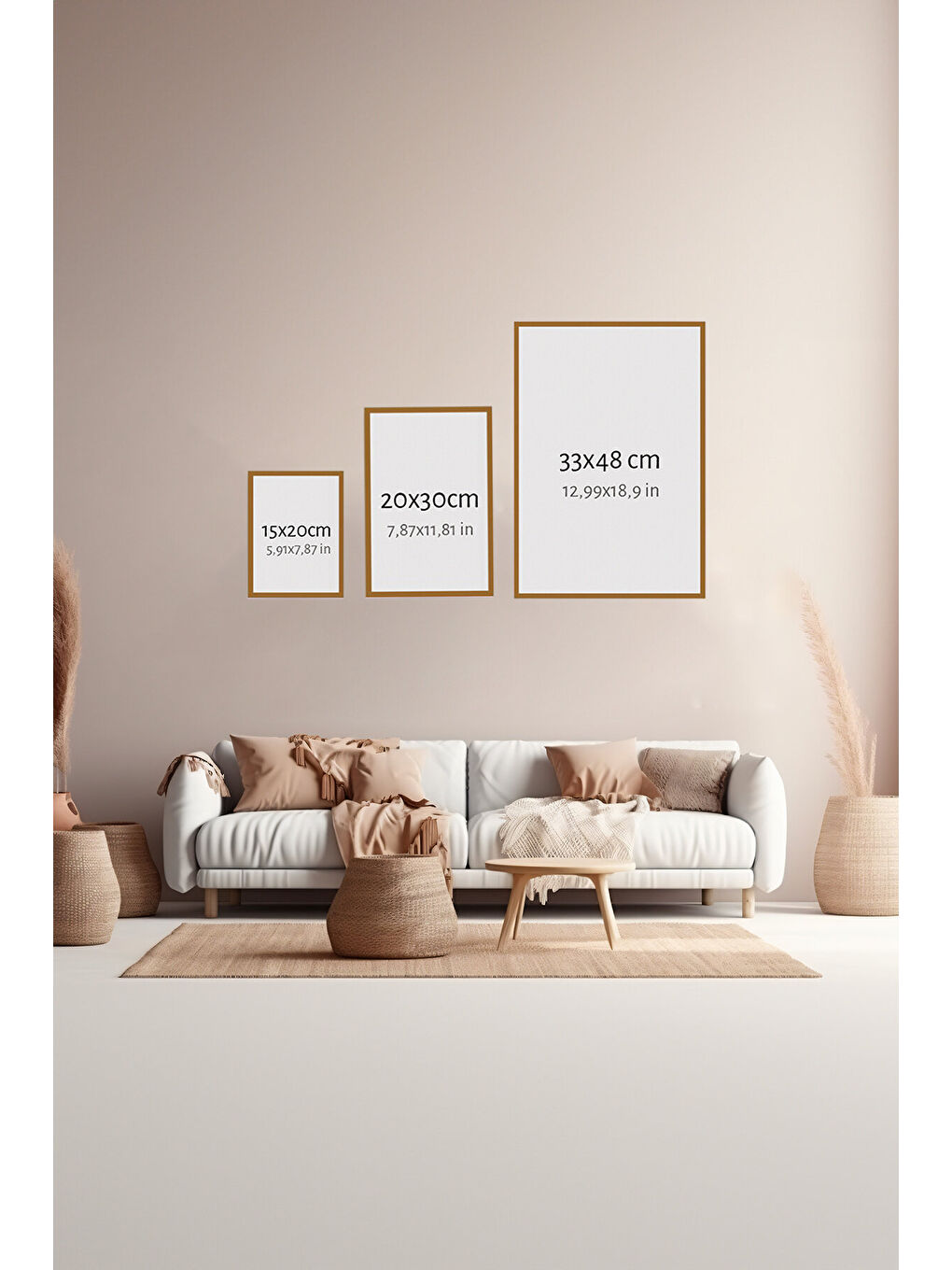 Beyaz 3 Parça Ahşap Çerçeve Görünümlü MDF Poster Tablo Seti - Set 87 - MDF3DSOHOSET87-3348-1