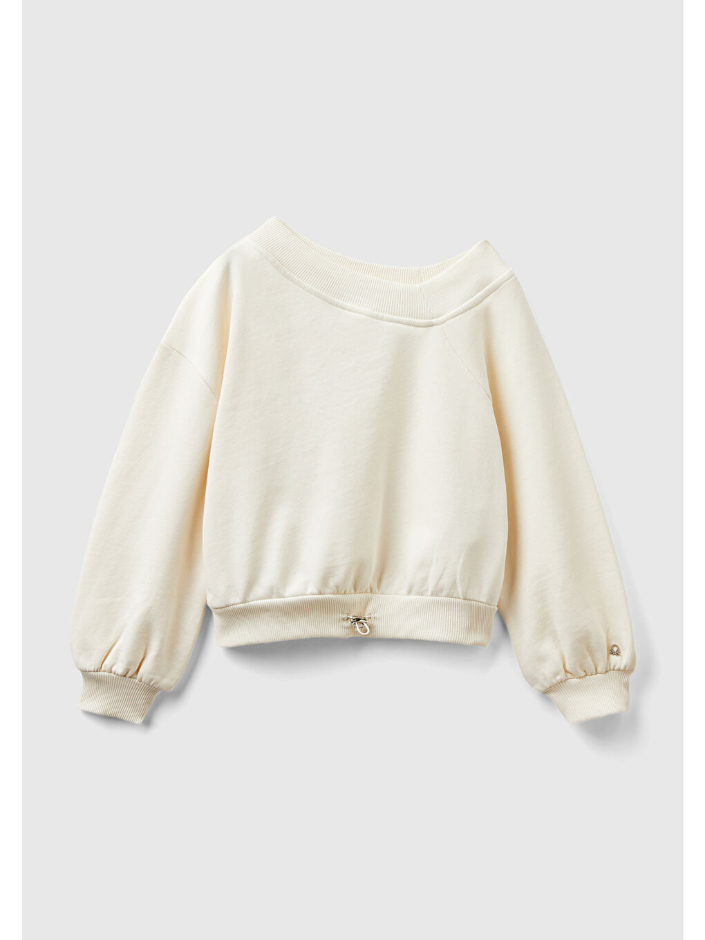 United Colors Of Benetton Kız Çocuk Ekru Regular Fit Ribana Detaylı Asimetrik Yaka Sweatshirt