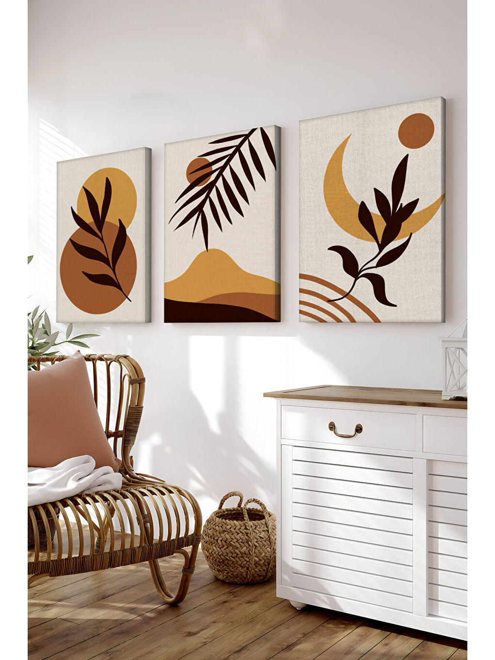 Beyaz Dekoratif 3 Parça Kanvas Tablo - 3CNVS17 - 40 x 60