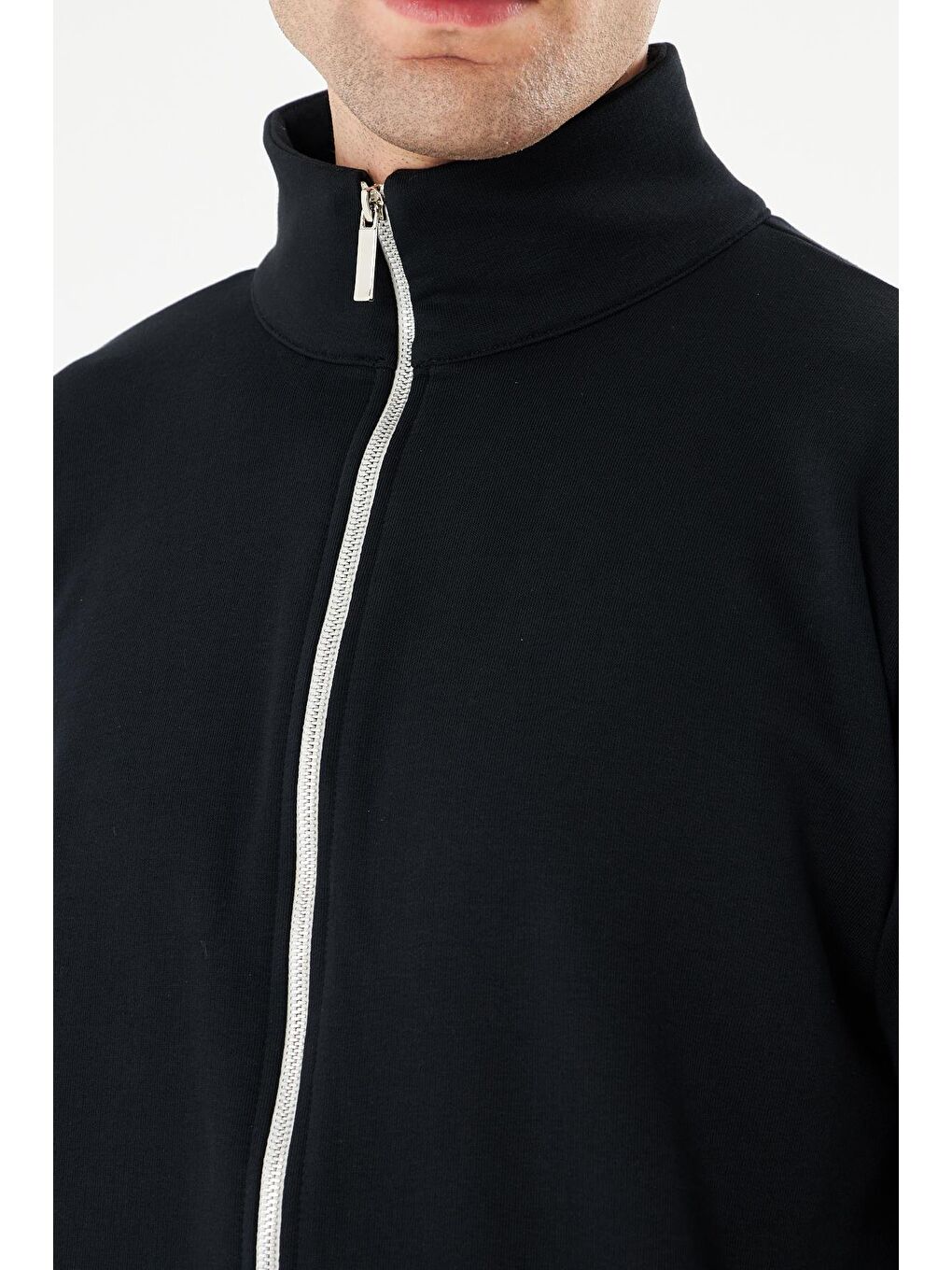 Erkek Tam Fermuarlı Pamuklu Eşofman Üstü Siyah 9507-S-7