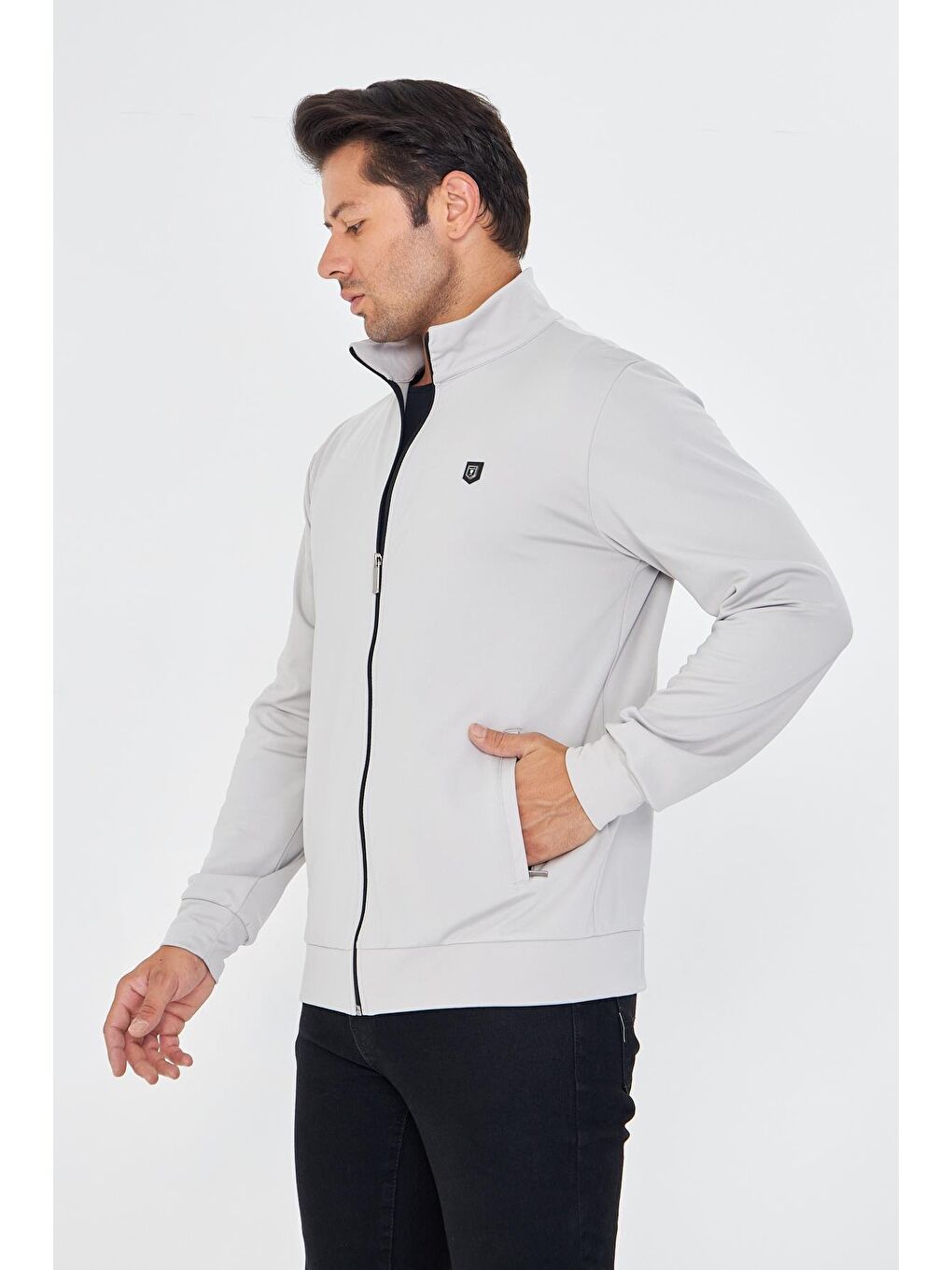 Erkek Tam Fermuarlı Şardonlu Dalgıç Sweatshirt Gri 5256Sw-G-2