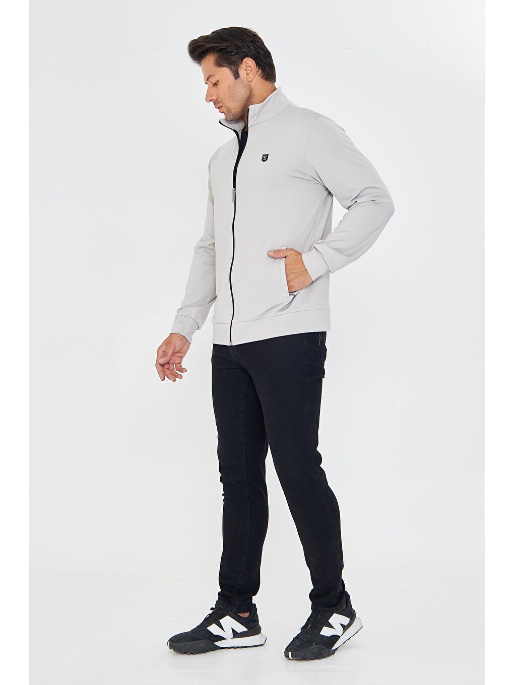 Erkek Tam Fermuarlı Şardonlu Dalgıç Sweatshirt Gri 5256Sw-G-3