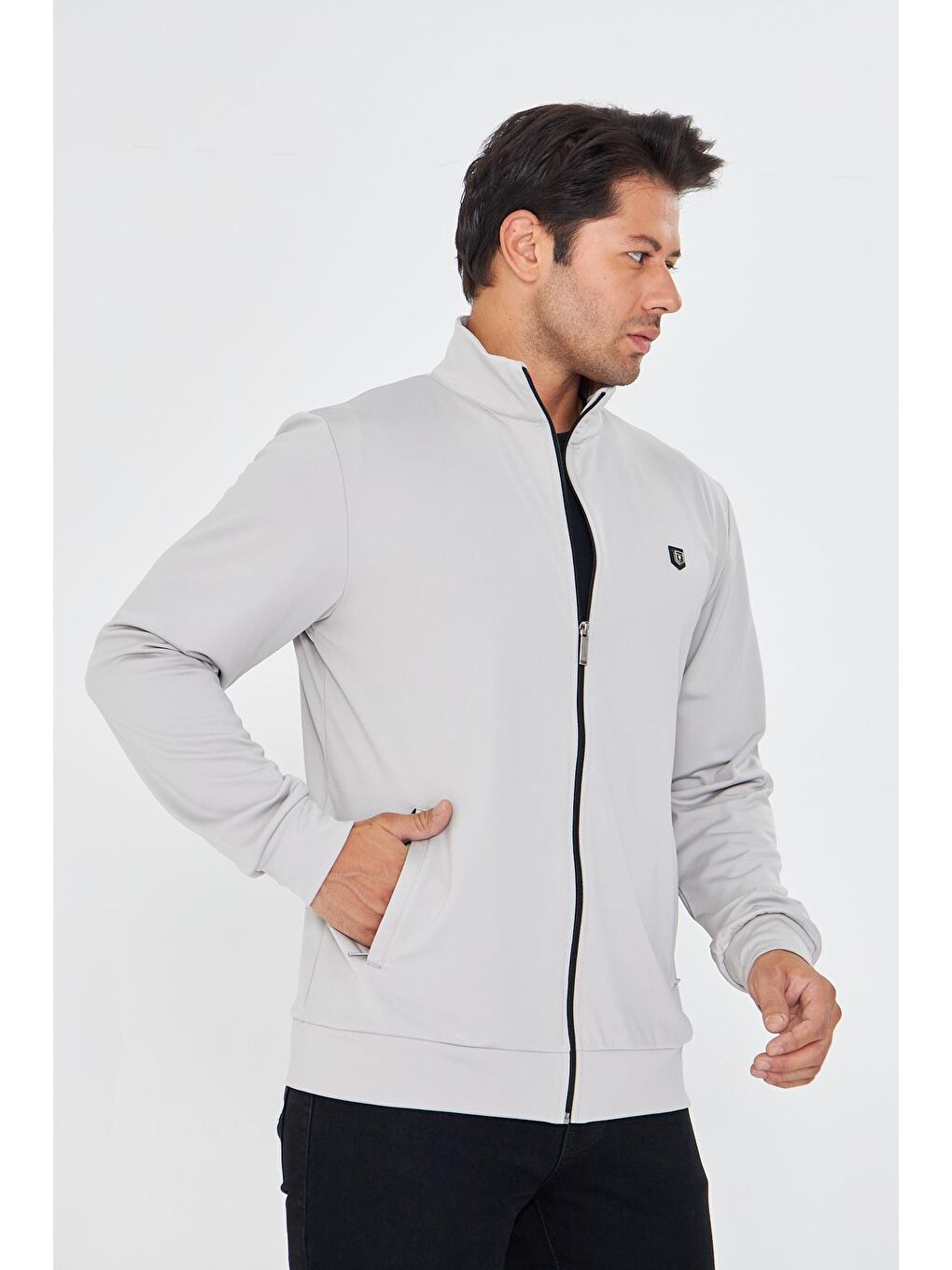 Erkek Tam Fermuarlı Şardonlu Dalgıç Sweatshirt Gri 5256Sw-G-4