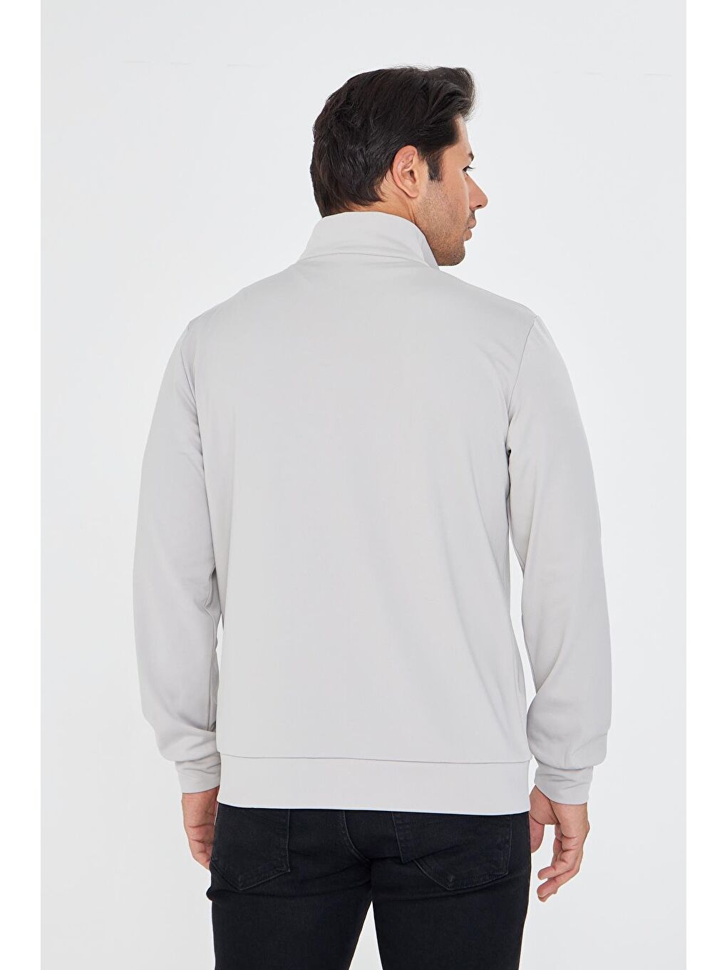Erkek Tam Fermuarlı Şardonlu Dalgıç Sweatshirt Gri 5256Sw-G-5