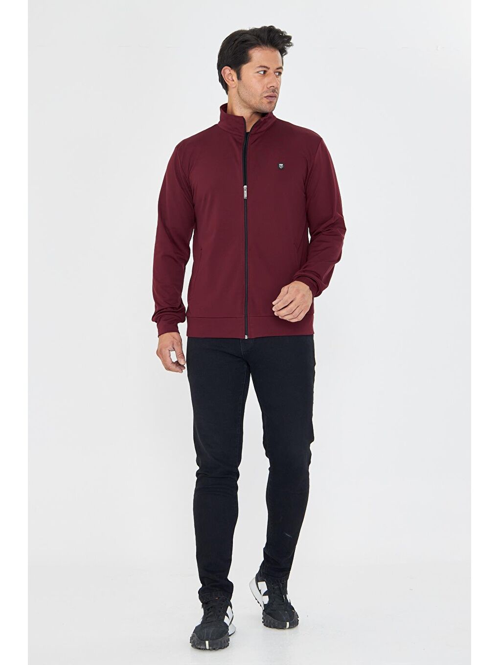 Erkek Tam Fermuarlı Şardonlu Dalgıç Sweatshirt Bordo 5256Sw-B-1