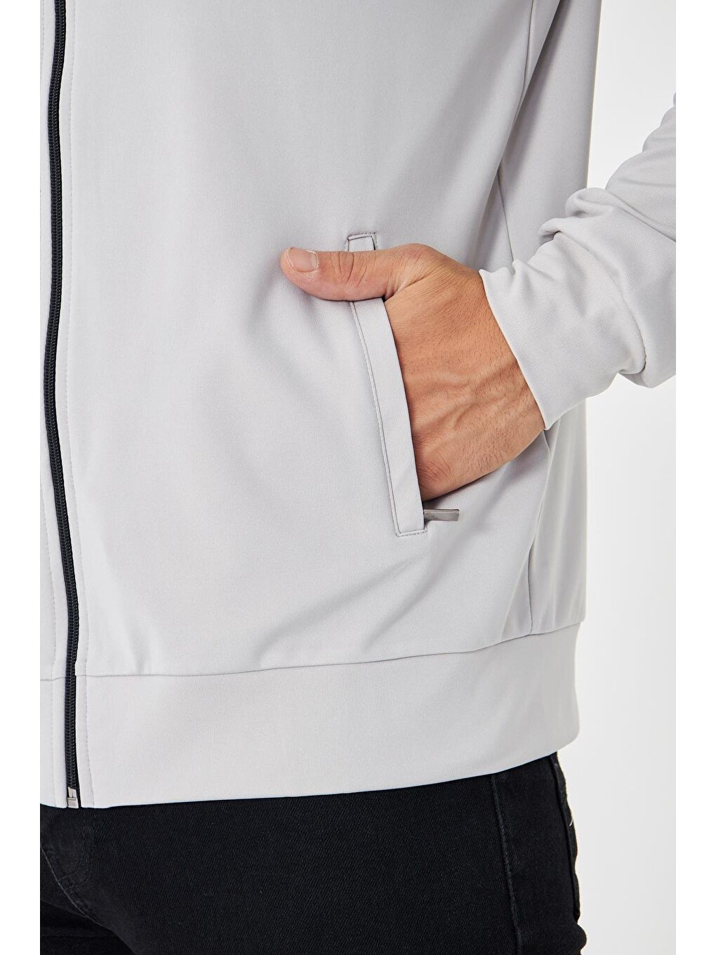 Erkek Tam Fermuarlı Şardonlu Dalgıç Sweatshirt Gri 5256Sw-G-7