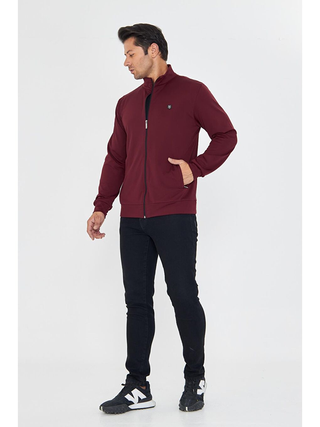 Erkek Tam Fermuarlı Şardonlu Dalgıç Sweatshirt Bordo 5256Sw-B-2