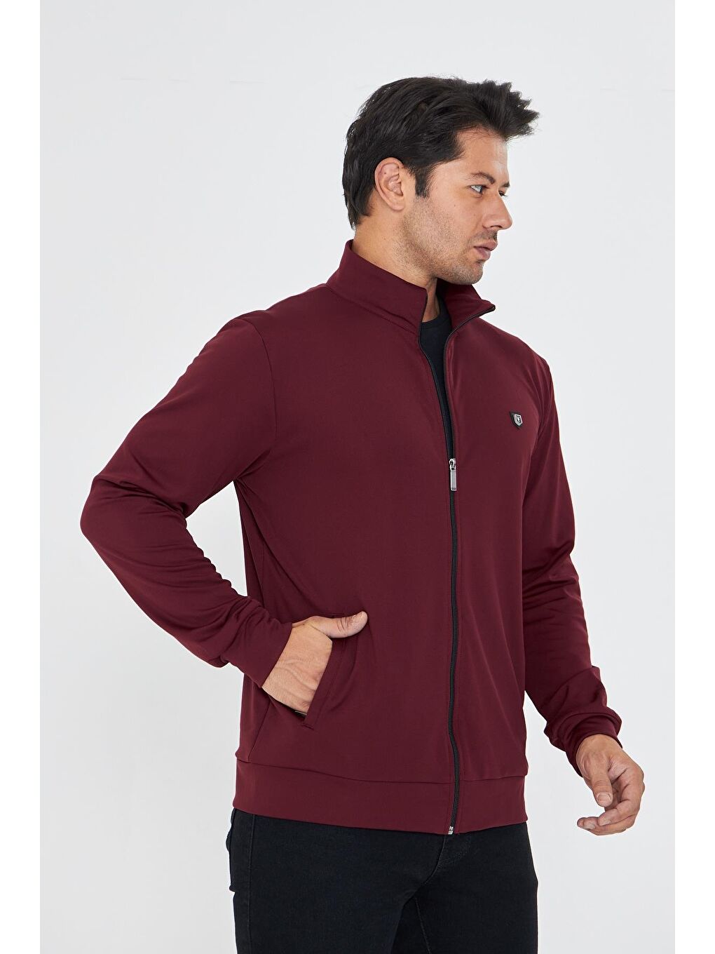 Erkek Tam Fermuarlı Şardonlu Dalgıç Sweatshirt Bordo 5256Sw-B-4