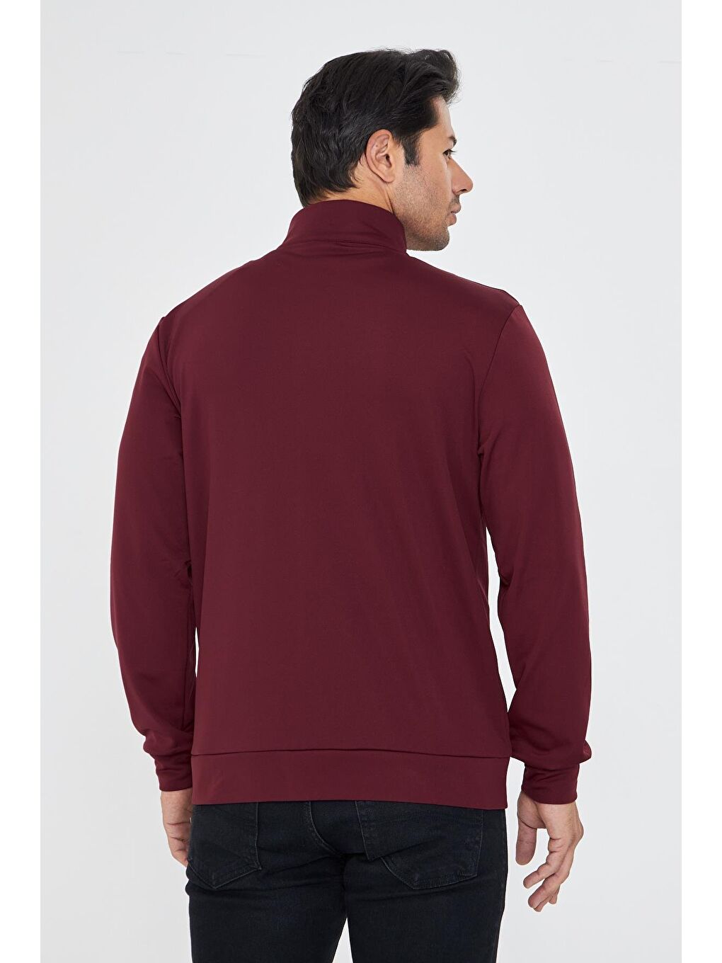 Erkek Tam Fermuarlı Şardonlu Dalgıç Sweatshirt Bordo 5256Sw-B-5