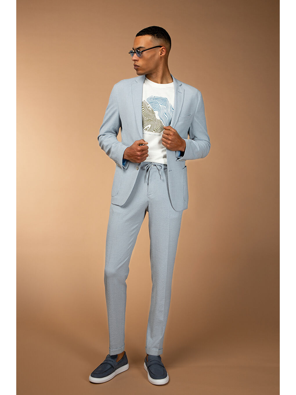 Mavi Super Slim Fit Ekstra Dar Kesim Beli Lastikli İpli Gofre Elastanlı Klasik Kumaş Pantolon-4