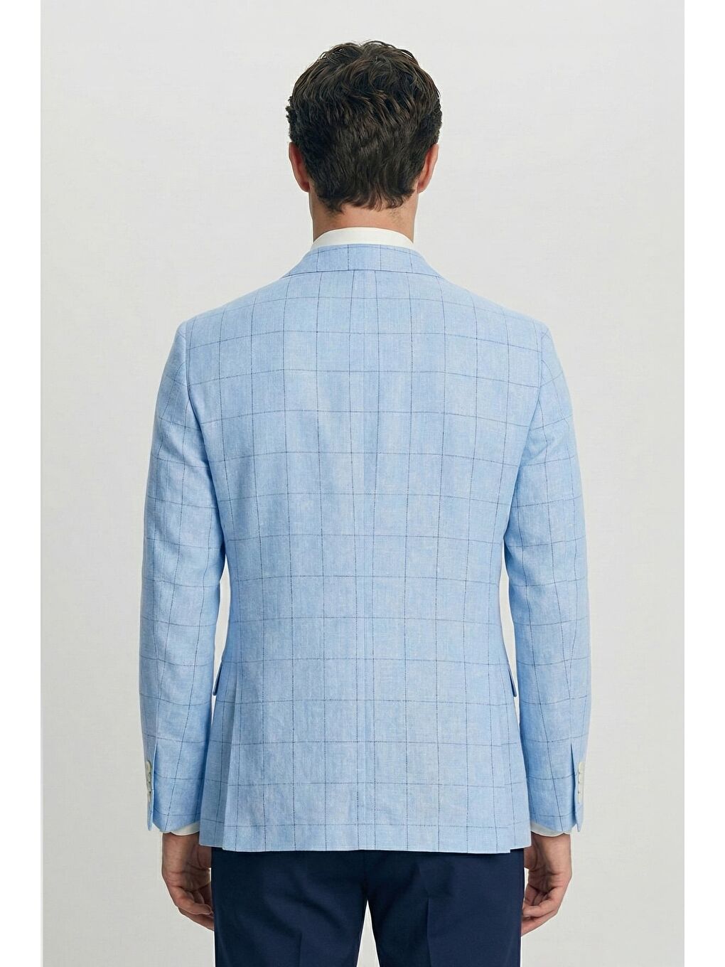 Giotelli Mavi Ekose Sivri Yaka Roma Kalıp 6 Drop Astarsız Erkek Ceket-2