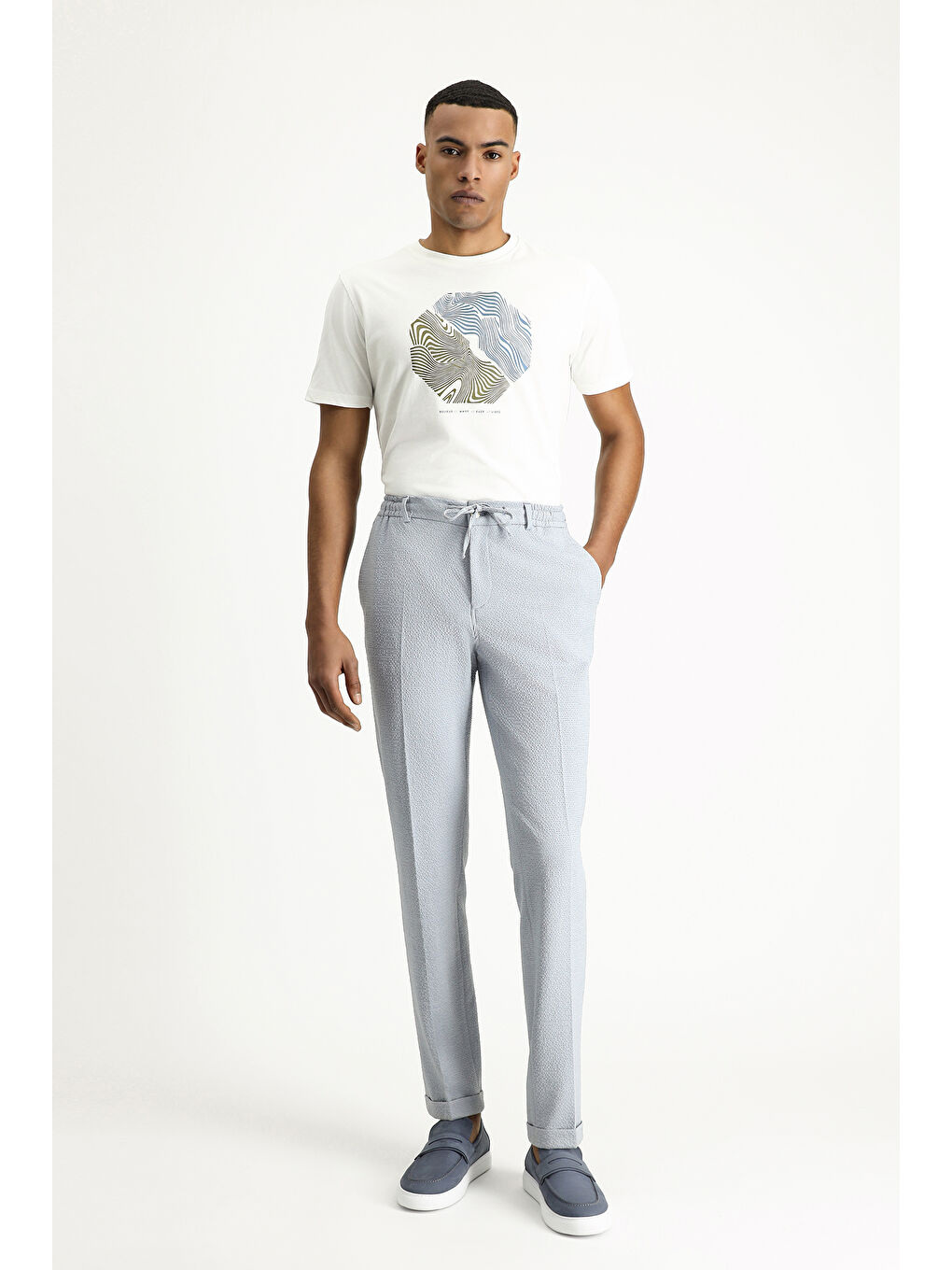 Mavi Super Slim Fit Ekstra Dar Kesim Beli Lastikli İpli Gofre Elastanlı Klasik Kumaş Pantolon-5