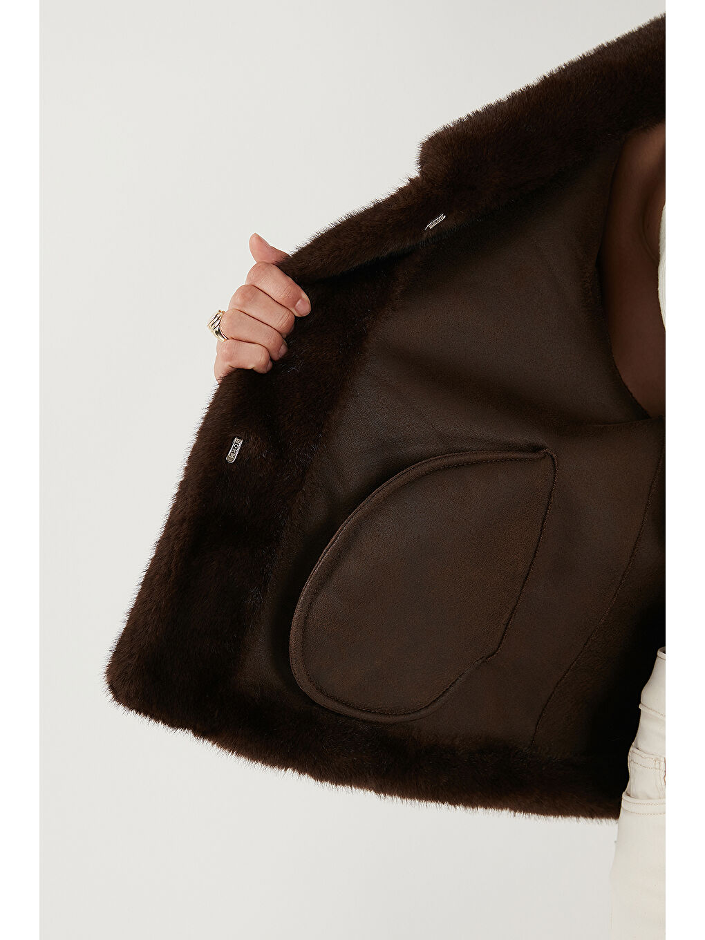 Kahverengi Oversize Fit Geniş Yaka Astarlı Kürk 497AFRA-5