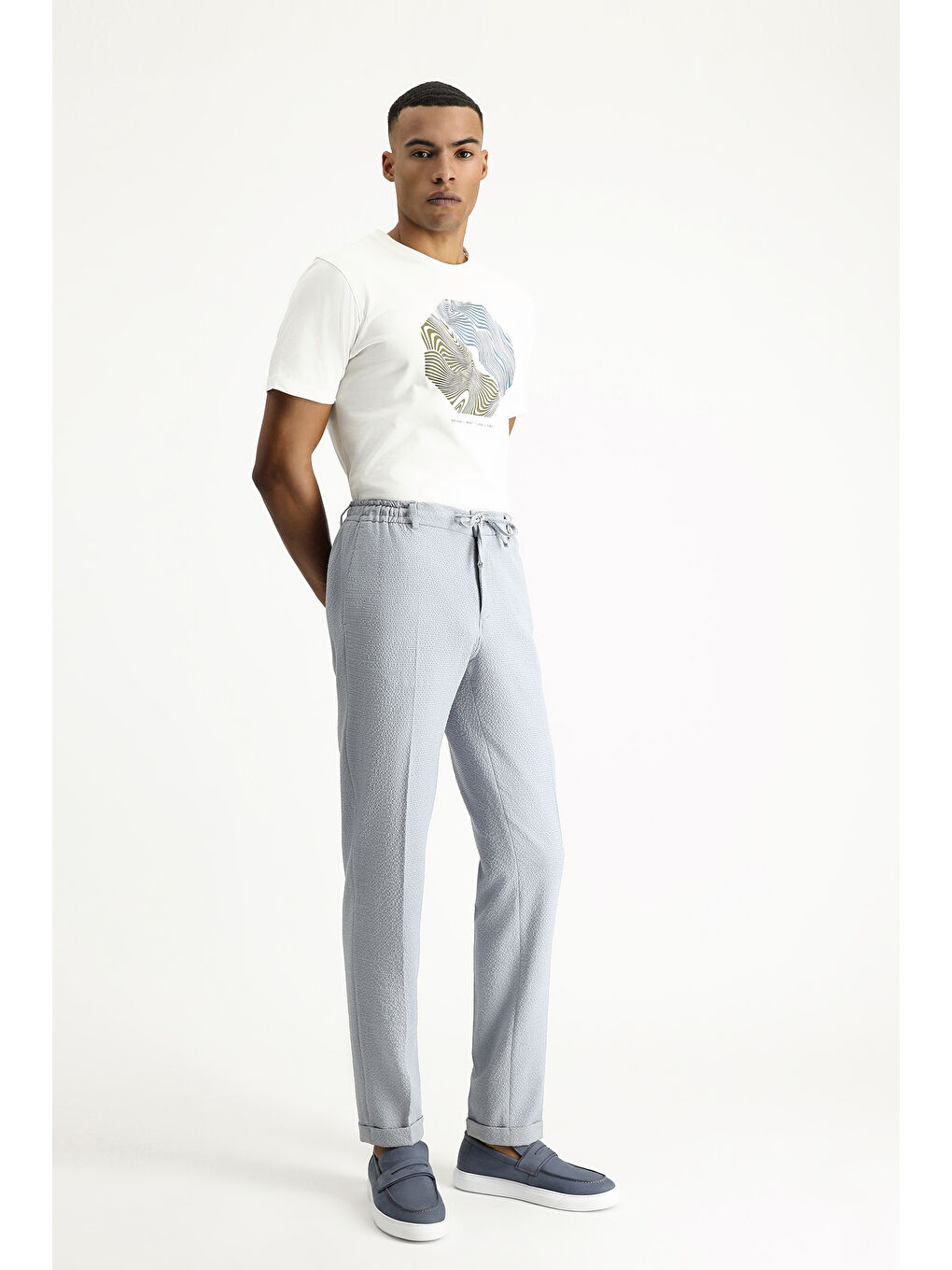 Mavi Super Slim Fit Ekstra Dar Kesim Beli Lastikli İpli Gofre Elastanlı Klasik Kumaş Pantolon-8