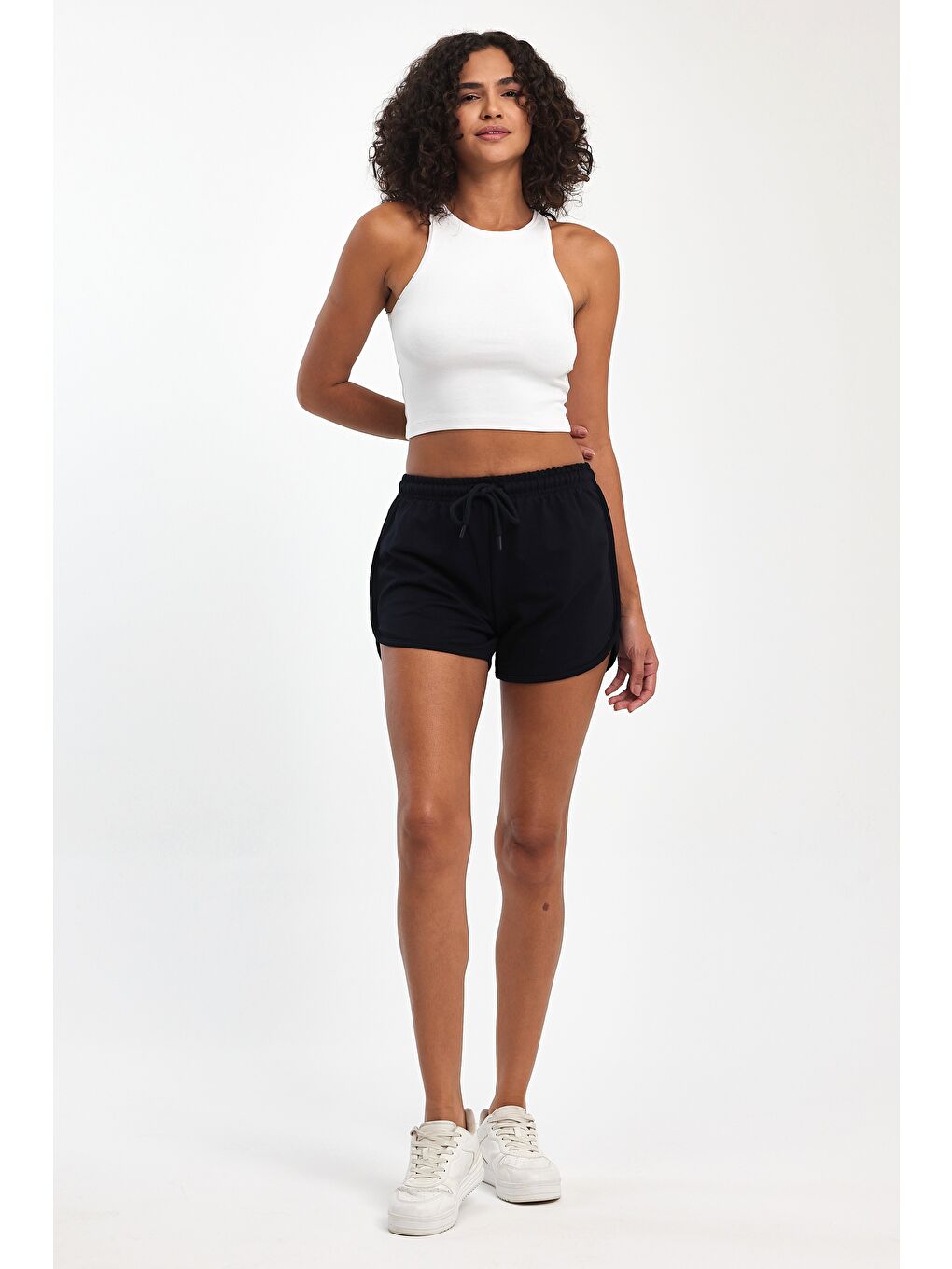 Karışık Kadın 4'lü Yırtmaçlı Penye Kumaş Regular Fit Siyah-Lacivert-Gri-Antrasit Kısa Mini Günlük Şort-1