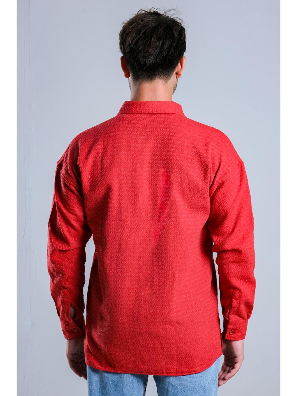 Kırmızı Oversize Tek Cepli Örme Gömlek MAR Over22-4
