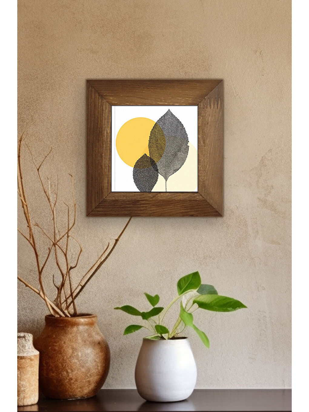 Beyaz Masif Ahşap Çerçeveli Taş Tablo Pano 15,5 x 15,5 cm - ARTVESSAKARO28