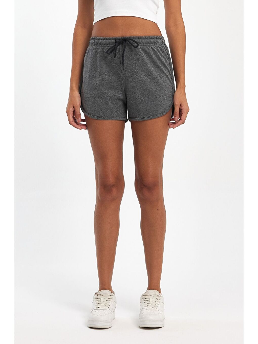 Karışık Kadın 4'lü Yırtmaçlı Penye Kumaş Regular Fit Siyah-Lacivert-Gri-Antrasit Kısa Mini Günlük Şort-4