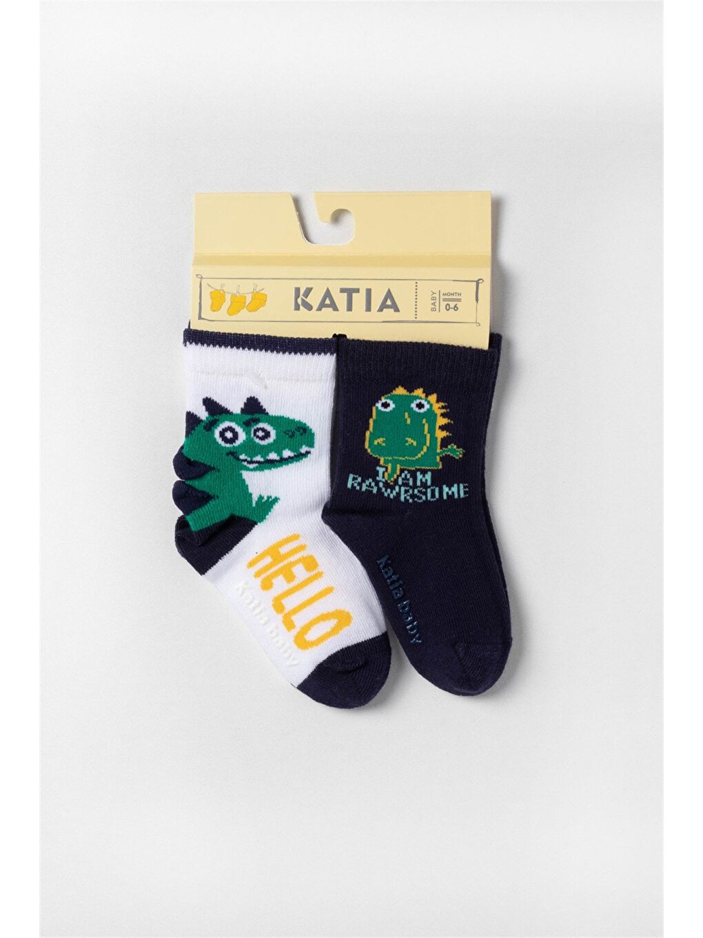 2 Li Paket Teal Tales Dinozor Bebek Çorap Lacivert Beyaz-1