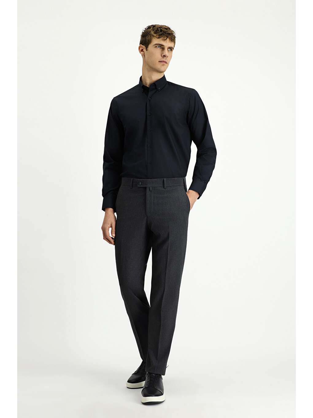 Gri Slim Fit Dar Kesim Klasik Kumaş Pantolon-1