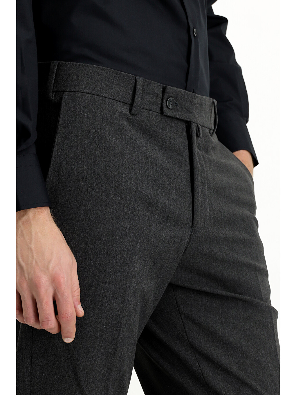 Gri Slim Fit Dar Kesim Klasik Kumaş Pantolon-4