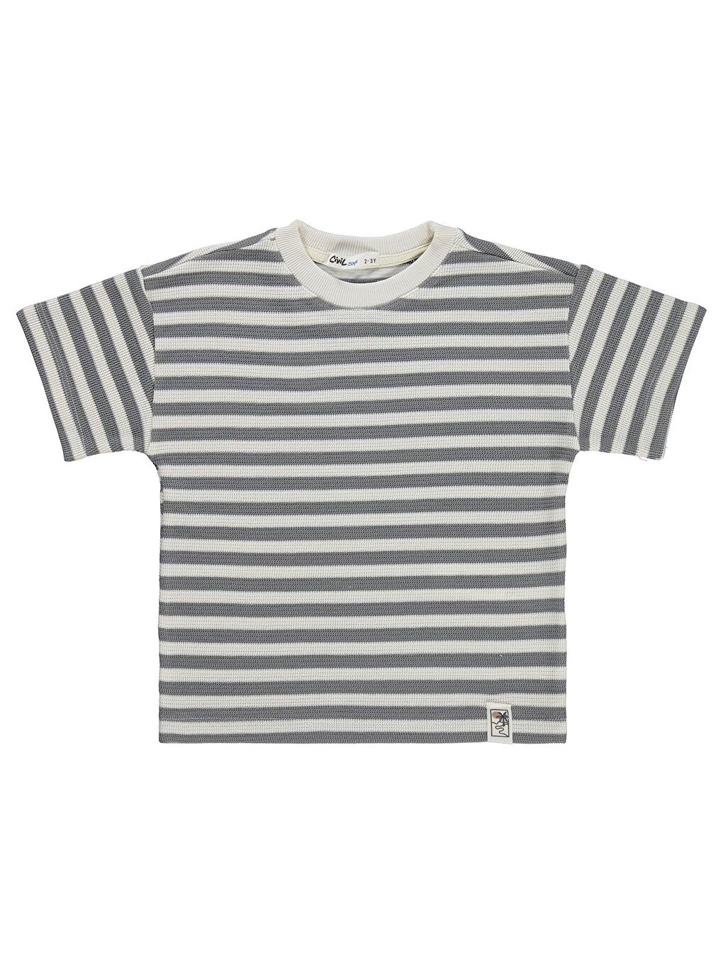 Boys Jakar Çizgili 2-5 Yaş Tişört - Gri