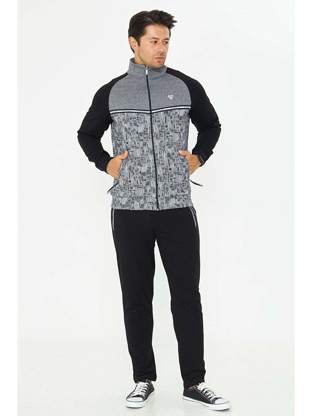 Erkek Tam Fermuarlı Eşofman Takımı Siyah 5817-S-2