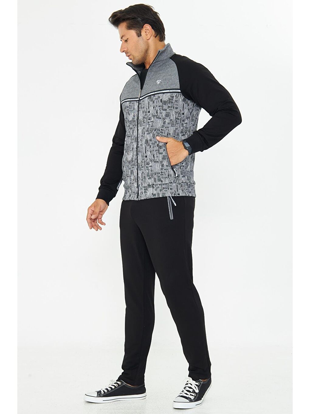 Erkek Tam Fermuarlı Eşofman Takımı Siyah 5817-S-4