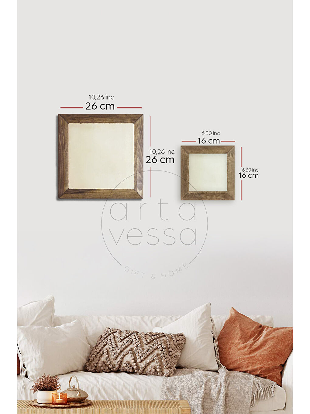 Beyaz Masif Ahşap Çerçeveli Taş Tablo Pano 16 x 16 cm - Bahar ve Kuşlar 3 - 16 x 16-3