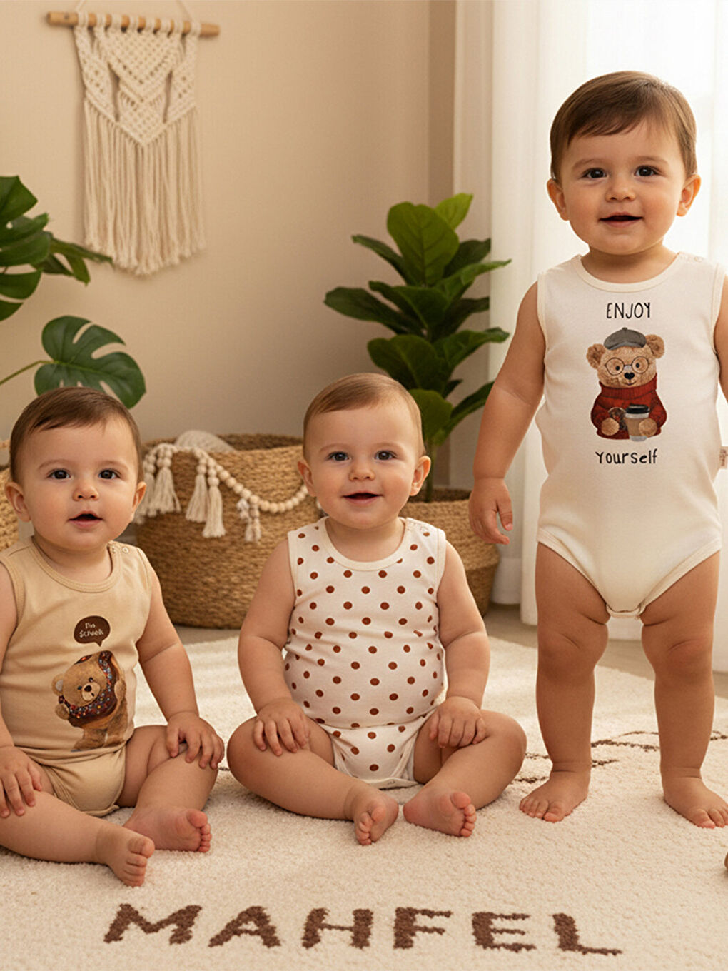 Bordo %100 Pamuklu 3'lü Atlet Çıtçıtlı Bebek Body Zıbın 832-833-1