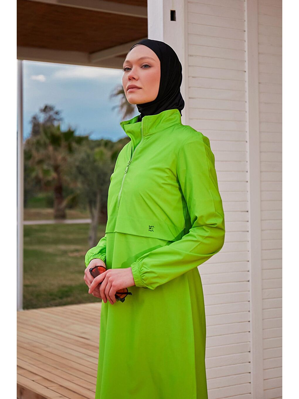 Paraşüt Kumaş Yeşil Tam Kapalı Tesettür Mayo M2407-2