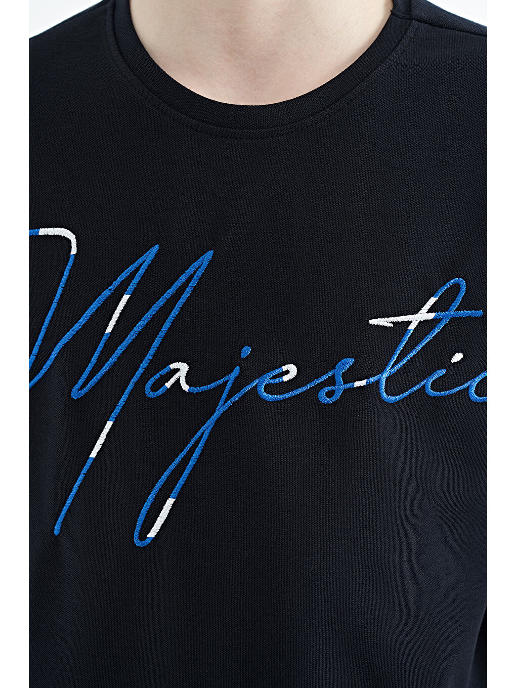 Lacivert Ön Yazı Nakışlı O Yaka Oversize Erkek Çocuk Tişört - 11147-4