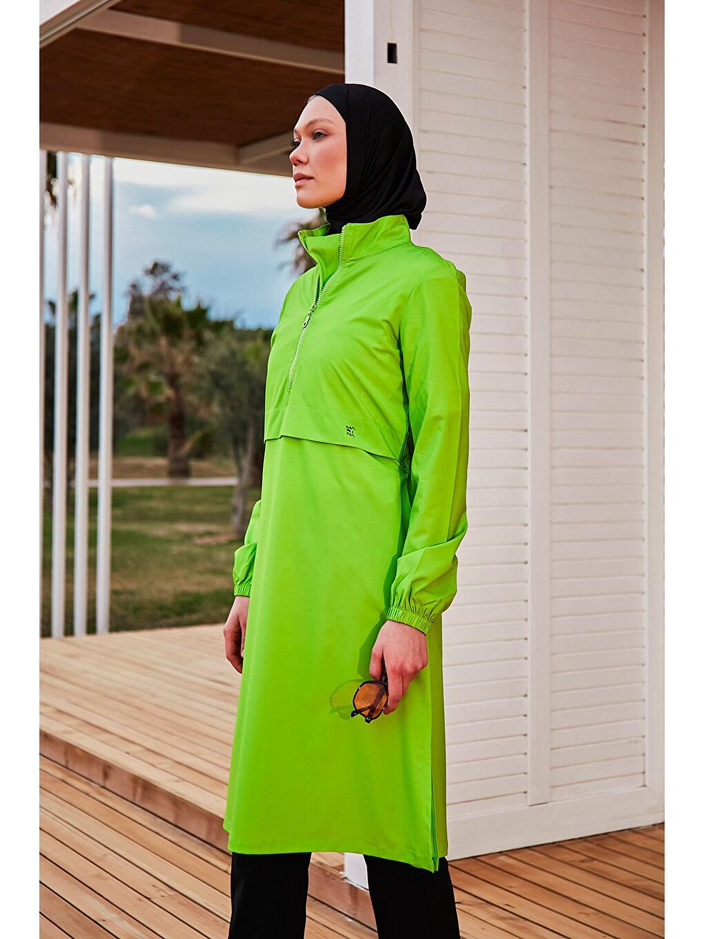Paraşüt Kumaş Yeşil Tam Kapalı Tesettür Mayo M2407-3
