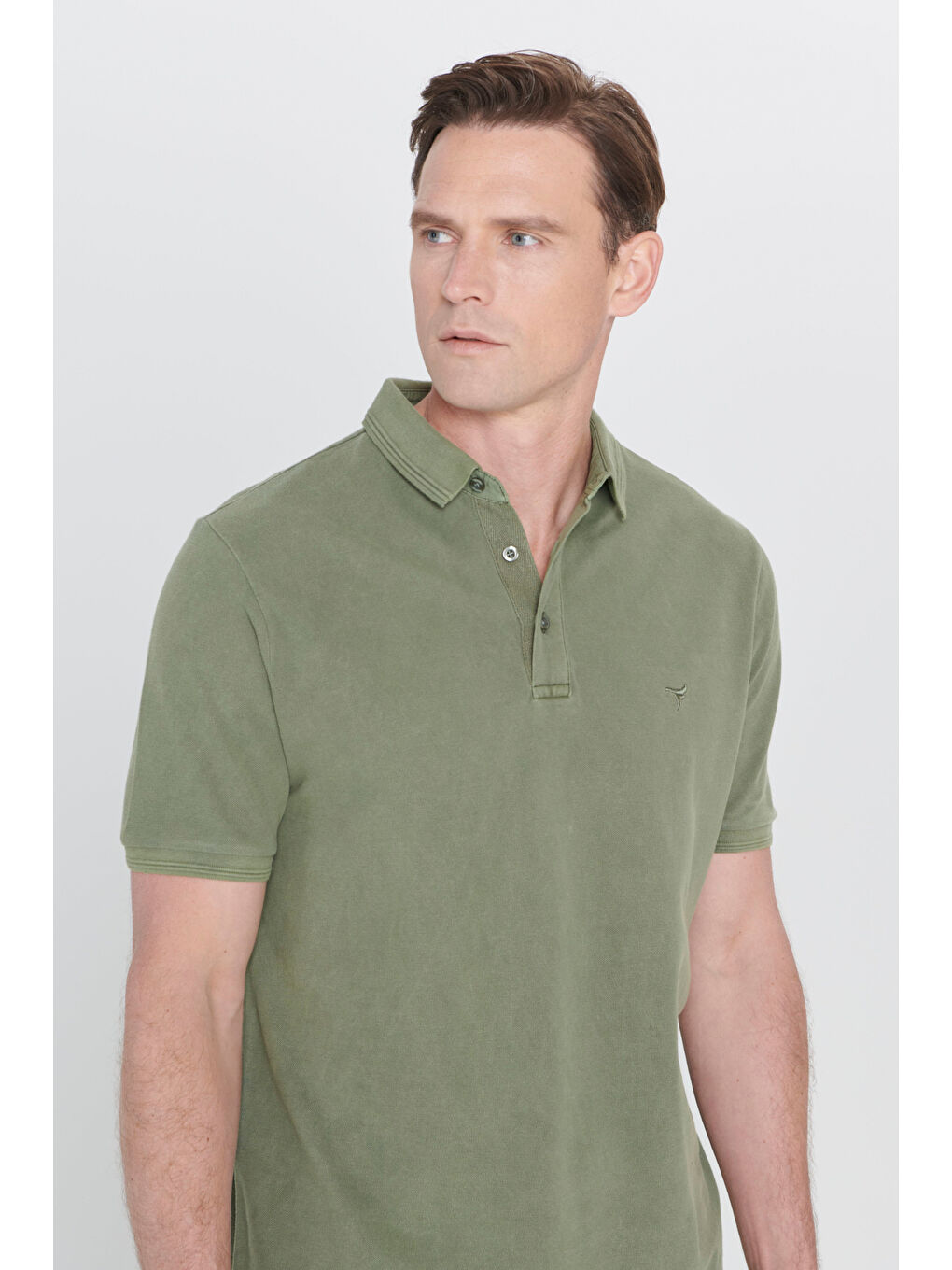 Erkek Haki Slim Fit Dar Kesim Polo Yaka %100 Pamuk Kısa Kollu Desenli Tişört-3