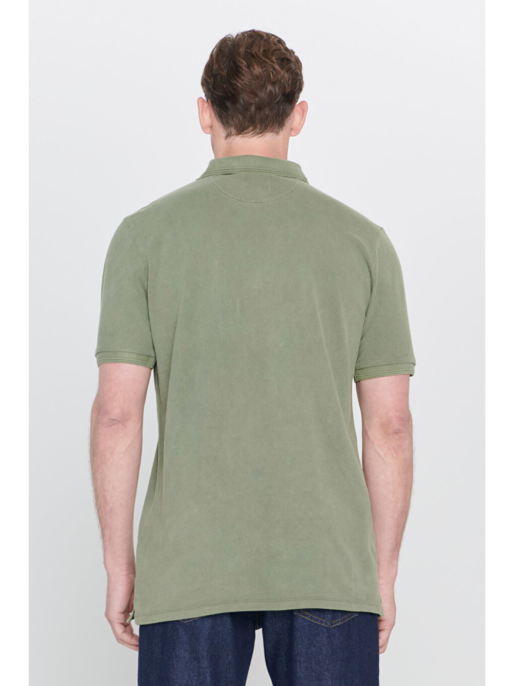 Erkek Haki Slim Fit Dar Kesim Polo Yaka %100 Pamuk Kısa Kollu Desenli Tişört-4