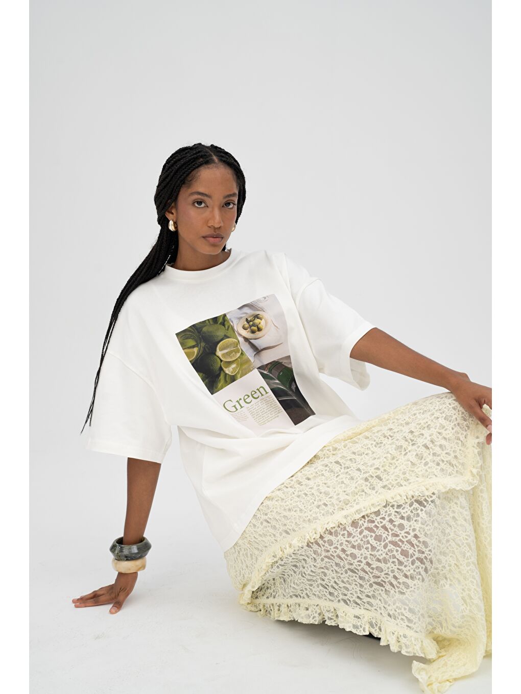 Lime Oversize Beyaz T-Shirt