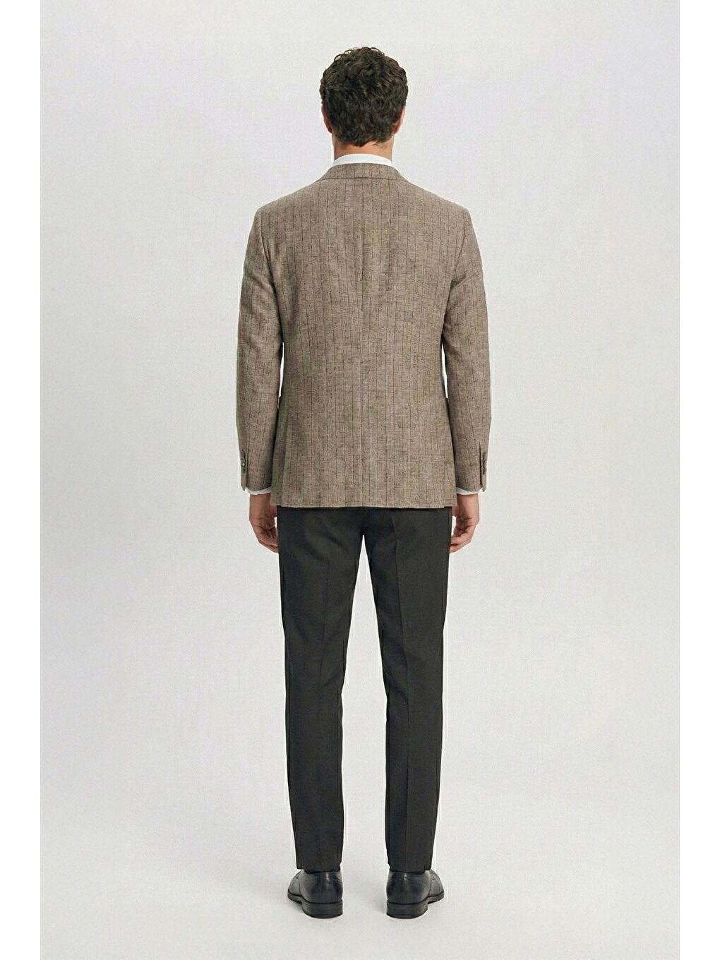 Giotelli Erkek Bej Roma Kalıp Çizgili Sivri Yaka 6 Drop Astarsız Standart Boy Ceket-3
