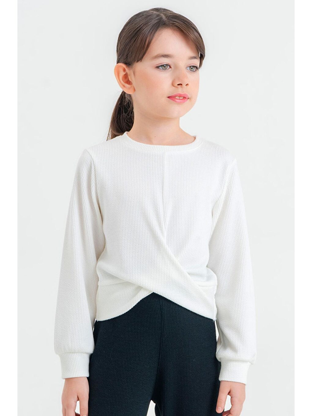 Kız Çocuk Beyaz Düğümlü 4-12 Yaş Tişört - 23331-1